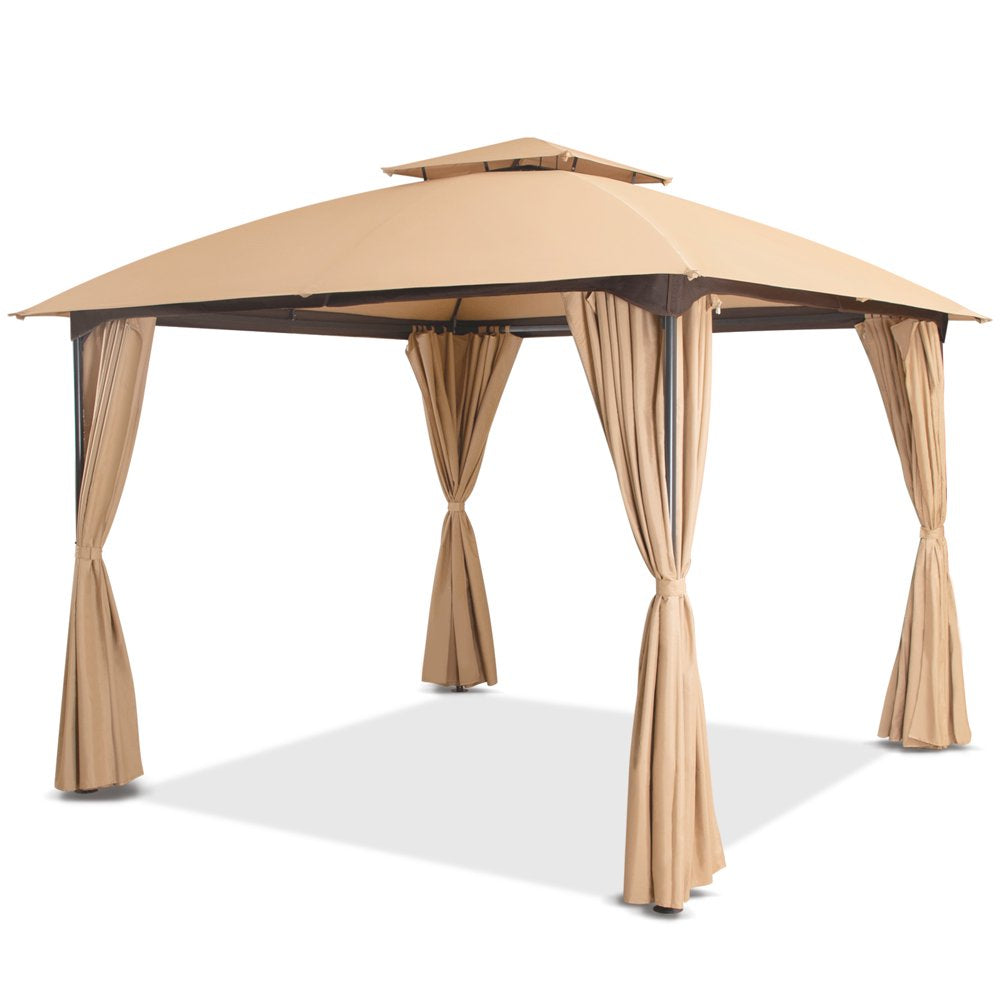 LAUSAINT HOME 10'X10' Outdoor Gazebo, Unique Arc Roof Design and Privacy Curtains Included, Khaki