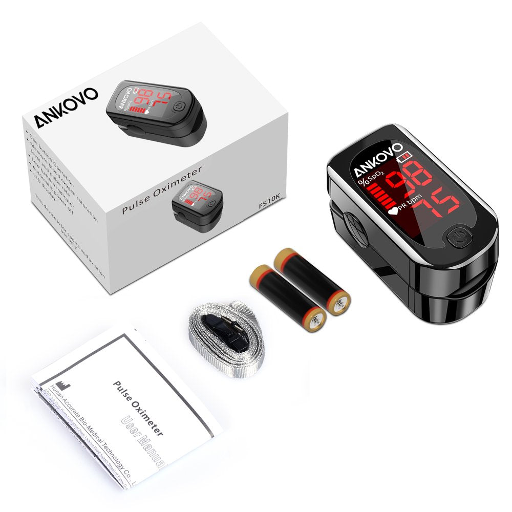 ANKOVO Fingertip Pulse Oximeter with Batteries&Lanyard, Bar Graphs, Heart Rate Monitor（Ship in Random Colors）