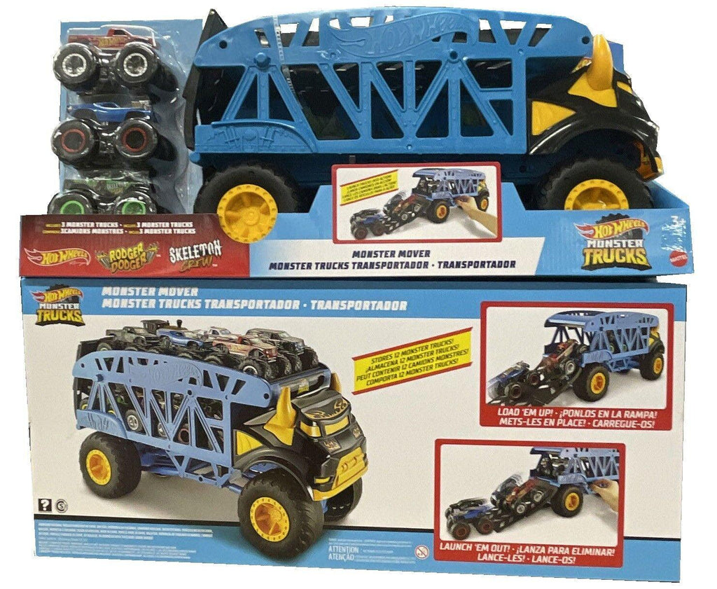 Hot Wheels Monster Mover and 3 Monster Trucks