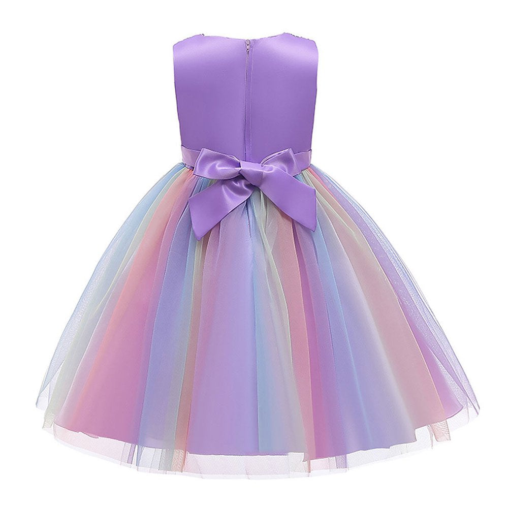 HAWEE Flower Girls Sequin Dress Rainbow Tutu Birthday Party Princess Dress Pageant Gown for Age 3-10 Years Old