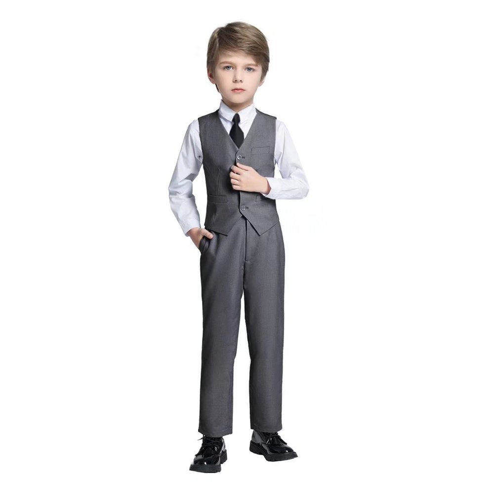 Toddler Suits for Boys Ring Bearer Suit Boys Suits Gray Dressy Outfit Set 4Pcs Vest and Pants Suit Set for Christmas Size 12