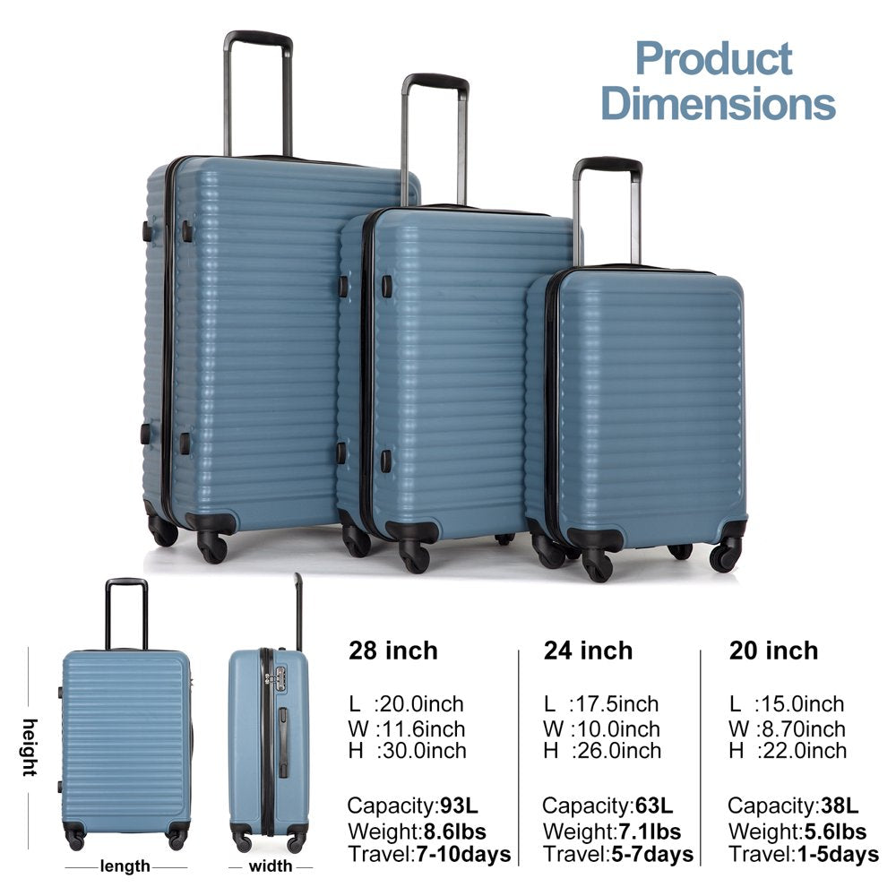 Travelhouse 3 Piece Luggage Set Hardshell Lightweight Suitcase with TSA Lock Spinner Wheels 20In24In28In.(Blue)