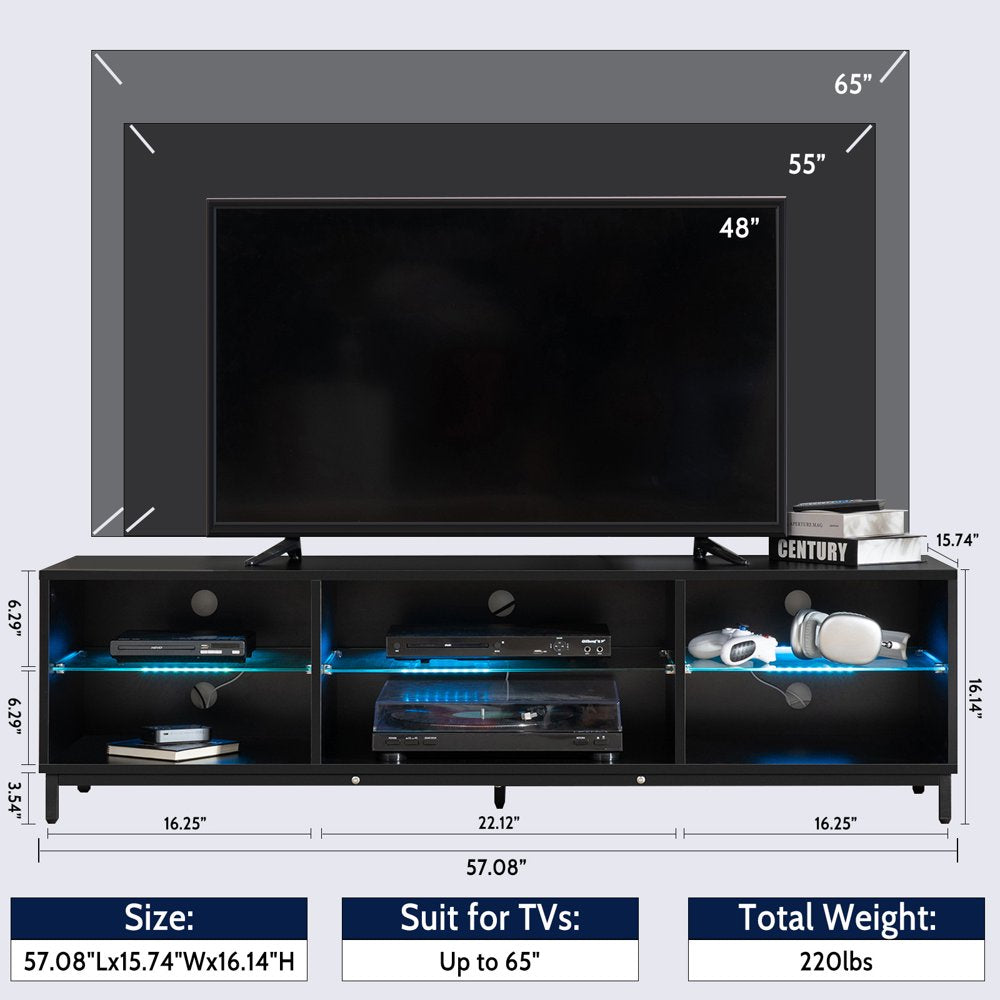 Hommpa LED TV Stand for 65" TV Modern Entertainment Center with LED Lights Media Console Cabinet with Open Glass Storage Shelves for Gaming Living Room