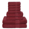 BELIZZI HOME 8 Piece Towel Set 100% Ring Spun Cotton, 2 Bath Towels 27X54, 2 Hand Towels 16X28 and 4 Washcloths 13X13 - Ultra Soft Highly Absorbent Machine Washable Hotel Spa Quality - Burgundy