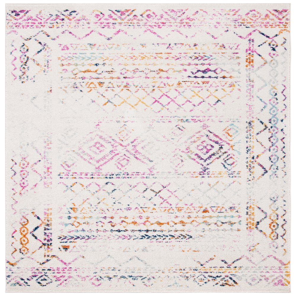 SAFAVIEH Tulum Ronald Distressed Area Rug, Ivory/Fuchsia, 5'3" X 7'6"