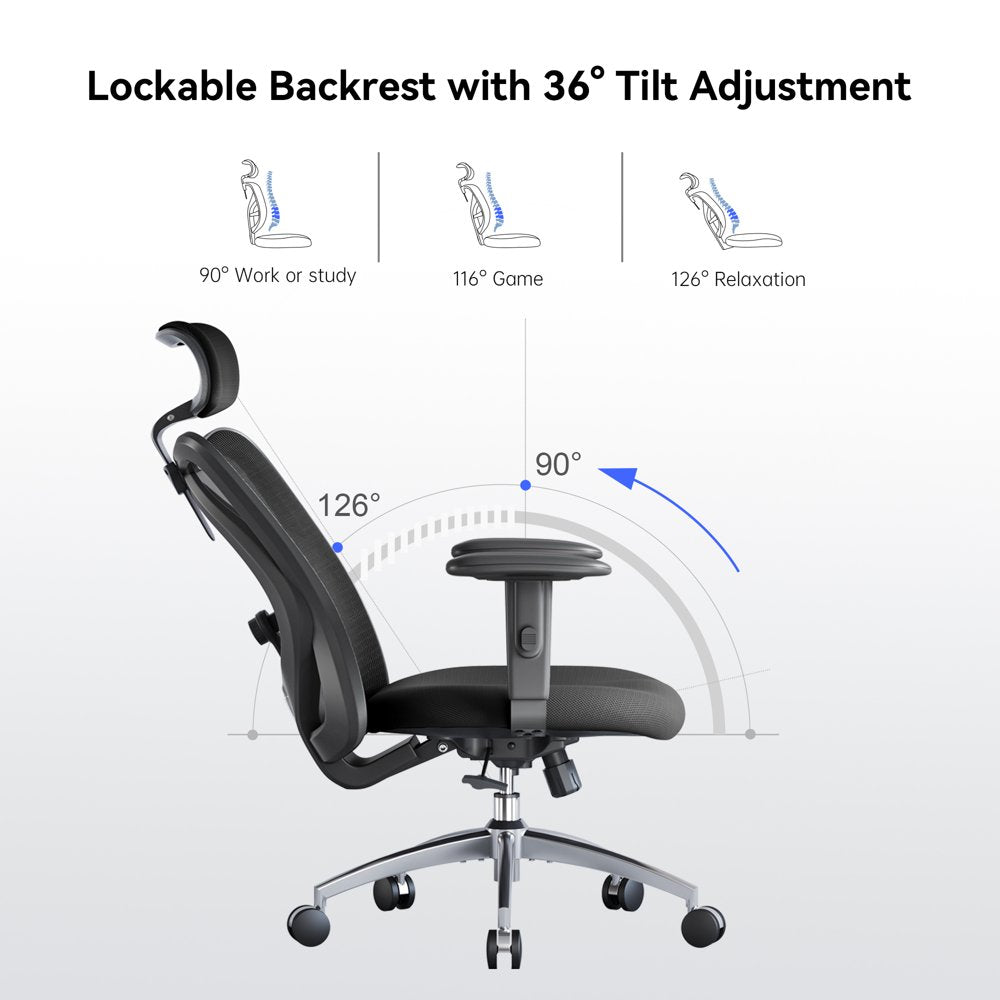 SIHOO Ergonomic Office Chair, Mesh Computer Desk Chair with Adjustable Lumbar Support, High Back Chair for Big and Tall, Black