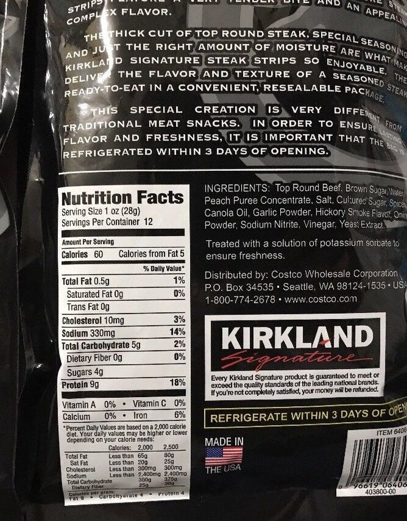 Kirkland Premium Cut Steak Strips Dried Beef Jerky Extra Thick 2 Pack