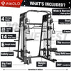 Mikolo Smith Machine Home Gym, 2200 Lbs Power Rack Cage with Cable Crossover, Weight Bar, 360° Landmine, Barbell Holders and Other Attachments, Total Body Strength Training Cage