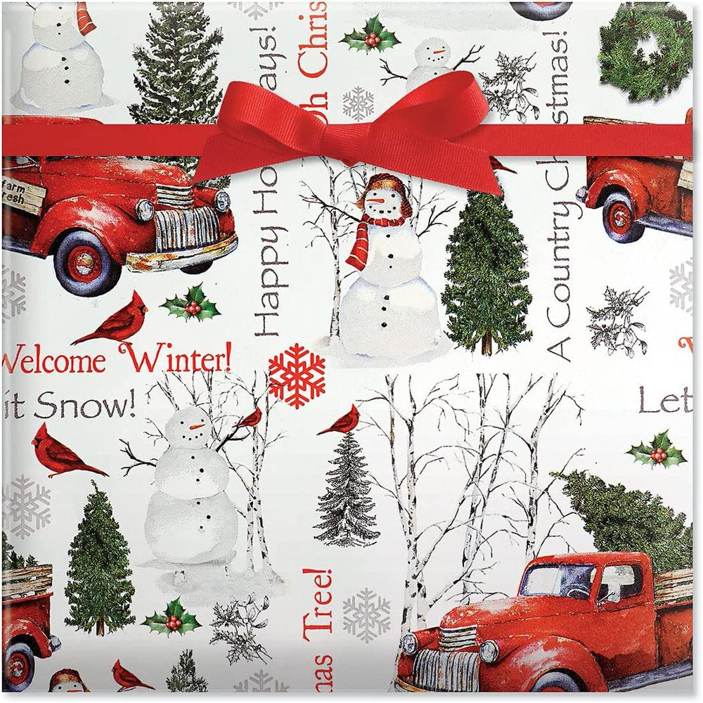 Current Truck Snowman Trees Double-Sided Jumbo Rolled Holiday Gift Wrap Paper - 23" X 32', 61 Sq Ft.