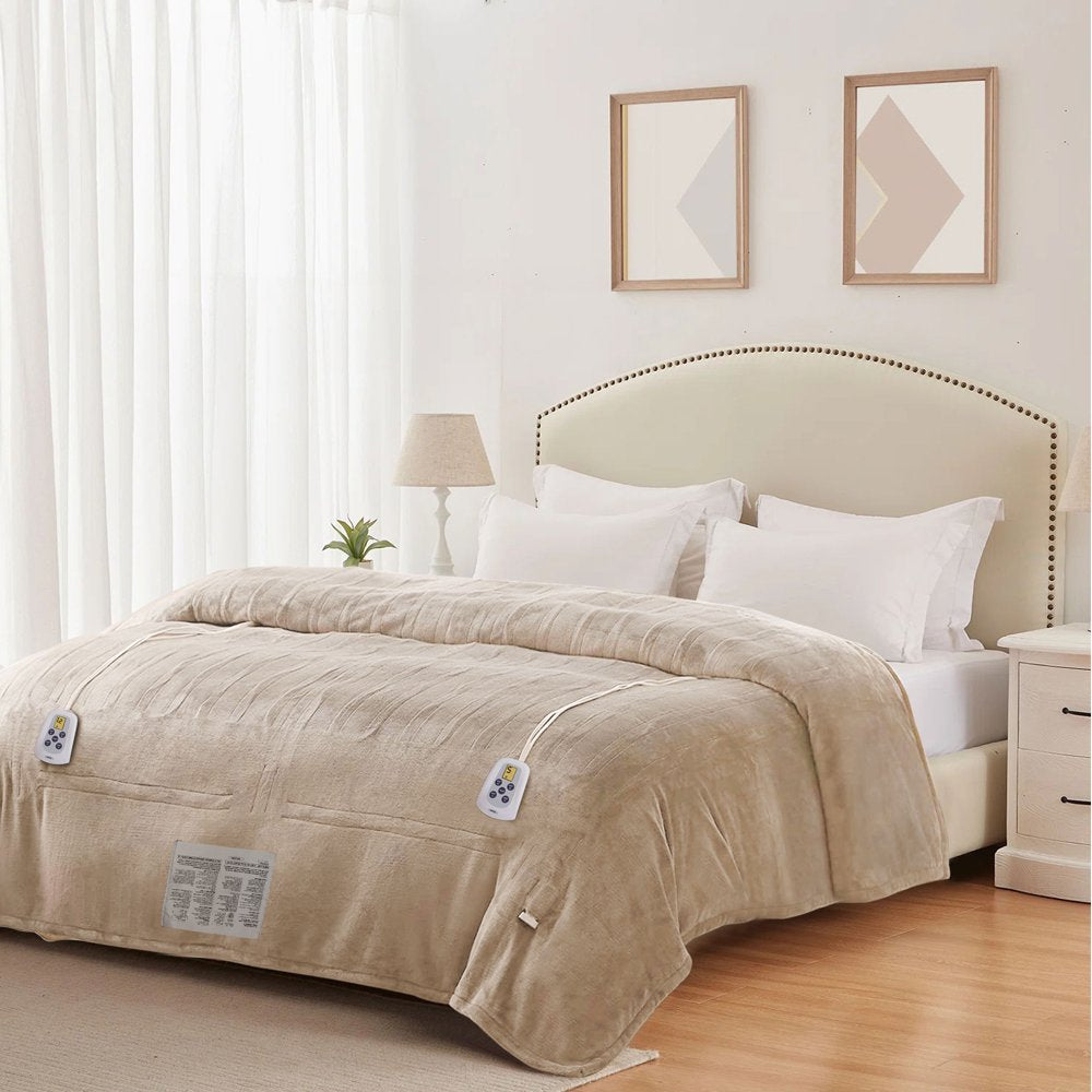 Royalcraft Electric Blanket King Size with Dual Control, 10 Heating Levels& 12 Hours Auto-Off, Overheat Protection, Beige