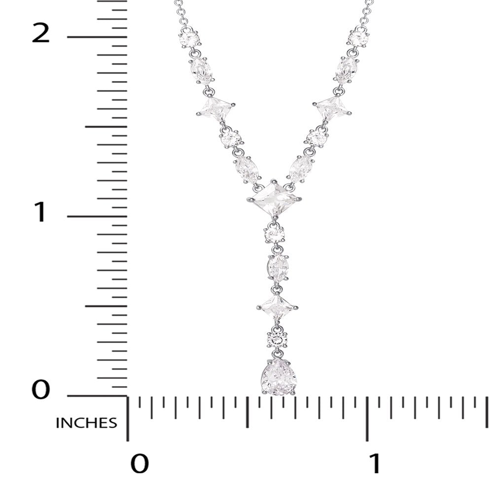 Believe by Brilliance Fine Silver Plated Cubic Zirconia Y Drop Necklace, 18" +2"