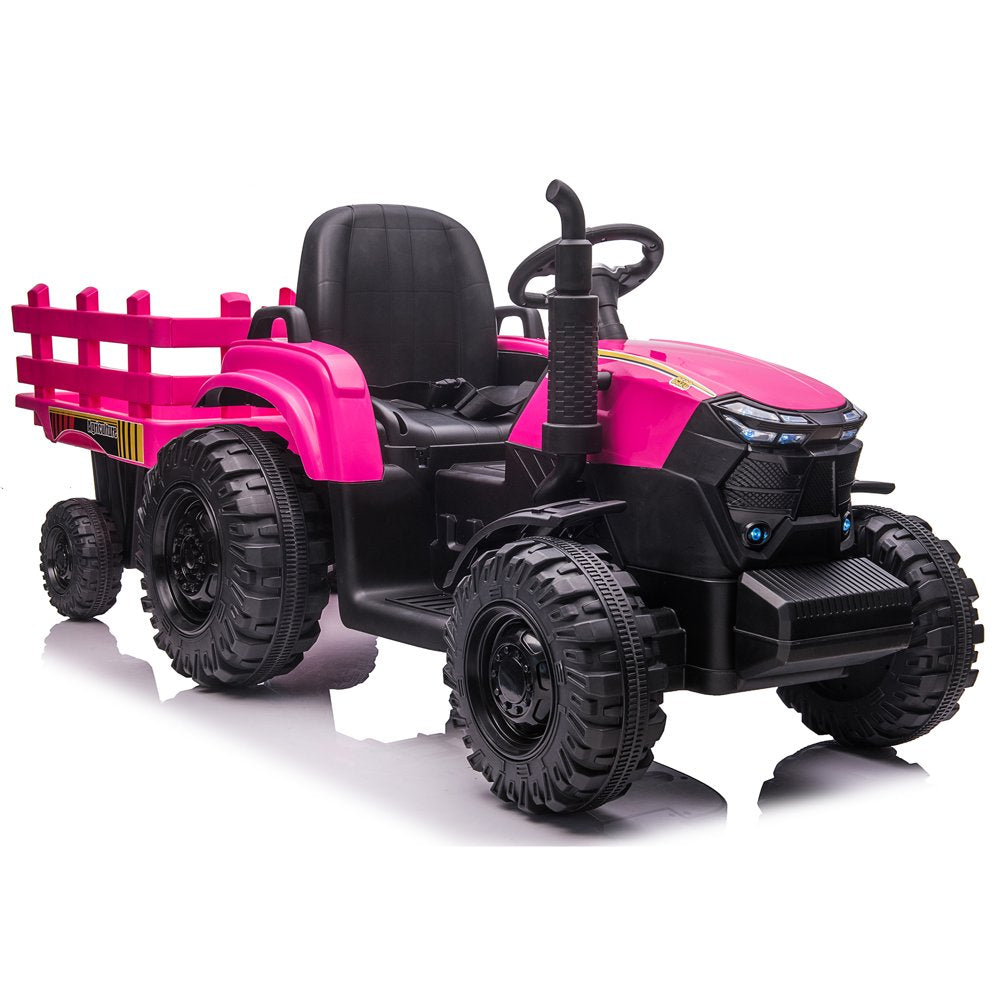 Joyracer 24 Volt Ride on Toys with Remote Control, 400W Motor, 9AH Battery Powered Ride on Tractor, 6-Wheel Big Car with Trailer, 3 Speeds,Led Lights, MP3/USB Music for Big Kids, Pink