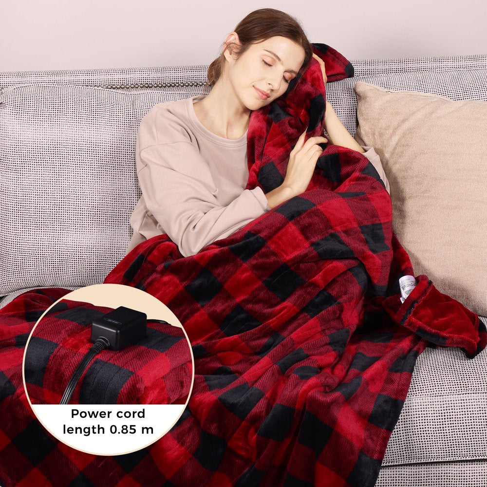 Royalcraft 50" X 60" Electric Blankets Heated Throw Soft Flannel Heating Blanket with 4 Hours Auto Off, 5 Years Warranty, ETL Certified, Machine Washable, Red & Black