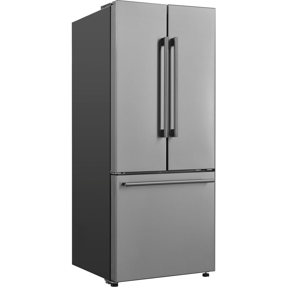 Galanz 16 Cu. Ft. 3-Door French Door Refrigerator with Ice Maker, Stainless Steel, 28.35"W Condition, New