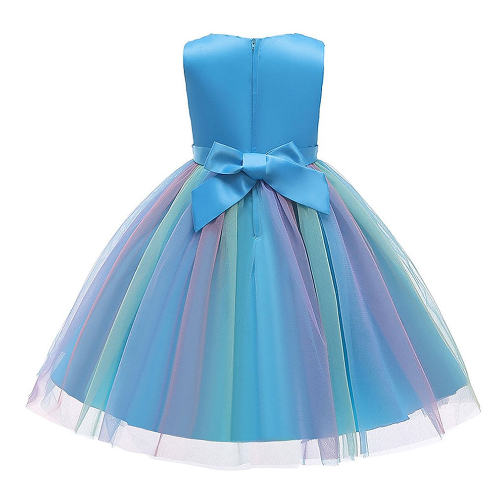 HAWEE Flower Girls Sequin Dress Rainbow Tutu Birthday Party Princess Dress Pageant Gown for Age 3-10 Years Old