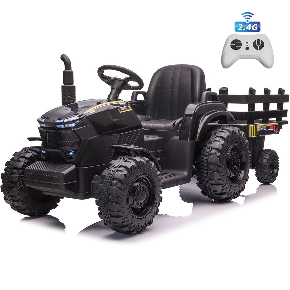 Joyracer 24 Volt Ride on Toys with Remote Control, 400W Motor, 9AH Battery Powered Ride on Tractor, 6-Wheel Big Car W/ Tipping Bucket Trailer, 3 Speeds,Led Lights, MP3/USB Music for Big Kids, Black