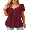 Amoretu Womens Tunic Tops Short Sleeve Henley T Shirts Solid Blouses (Burgundy, M)