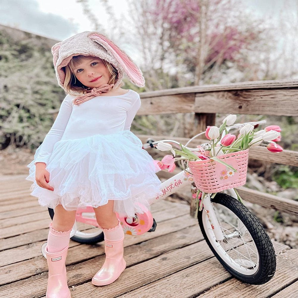 JOYSTAR Little Daisy 12 Inch Kids Bike for 2 3 4 Years Girls with Training Wheels Princess Kids Bicycle with Basket Bike Streamers Toddler Cycle Bikes White