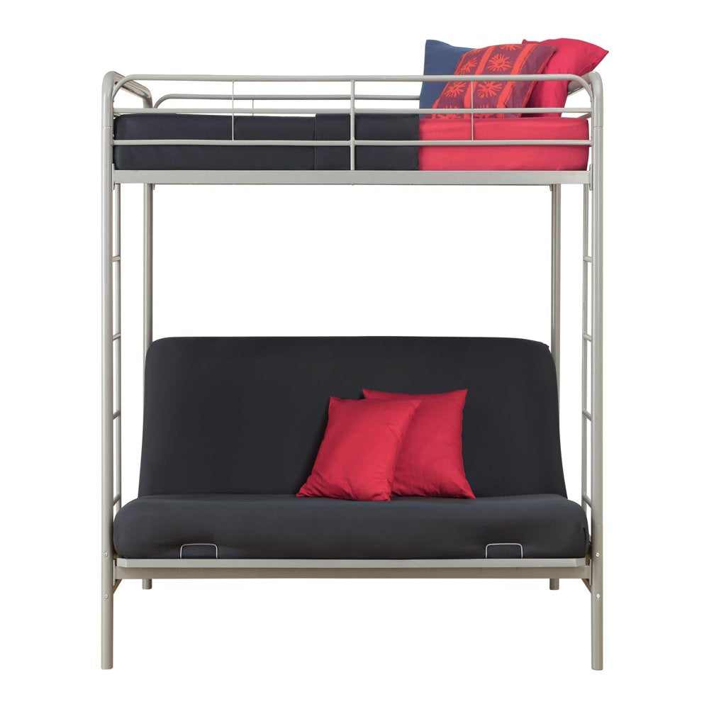 DHP Sammie Twin over Futon Metal Bunk Bed, Silver