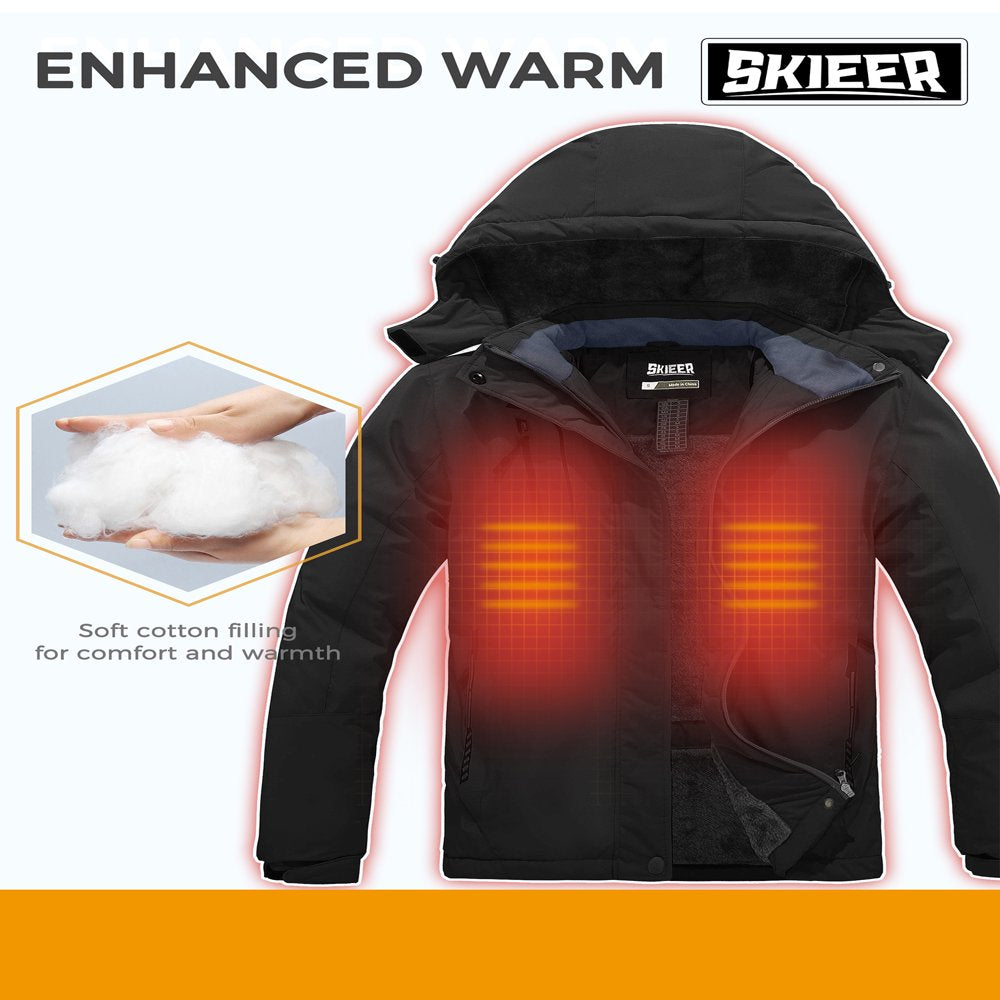 Skieer Women'S Waterproof Ski Jacket Windproof Rain Jacket Winter Warm Hooded Coat Black Large