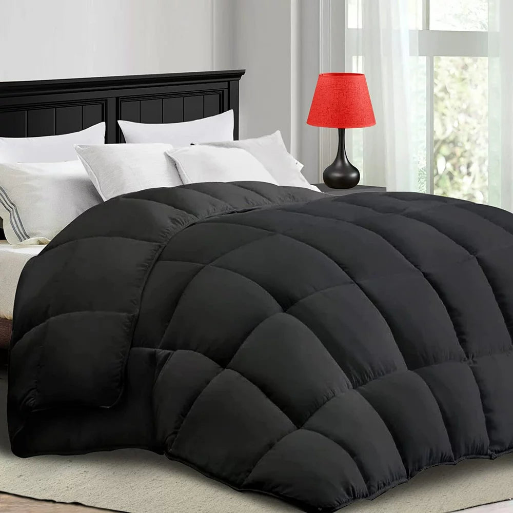 Comforter Twin Black All Season down Alternative, Cooling Quilted Duvet Insert, Bed Comforter with Corner Tabs, Washable Hypoallergenic Reversible Quilt