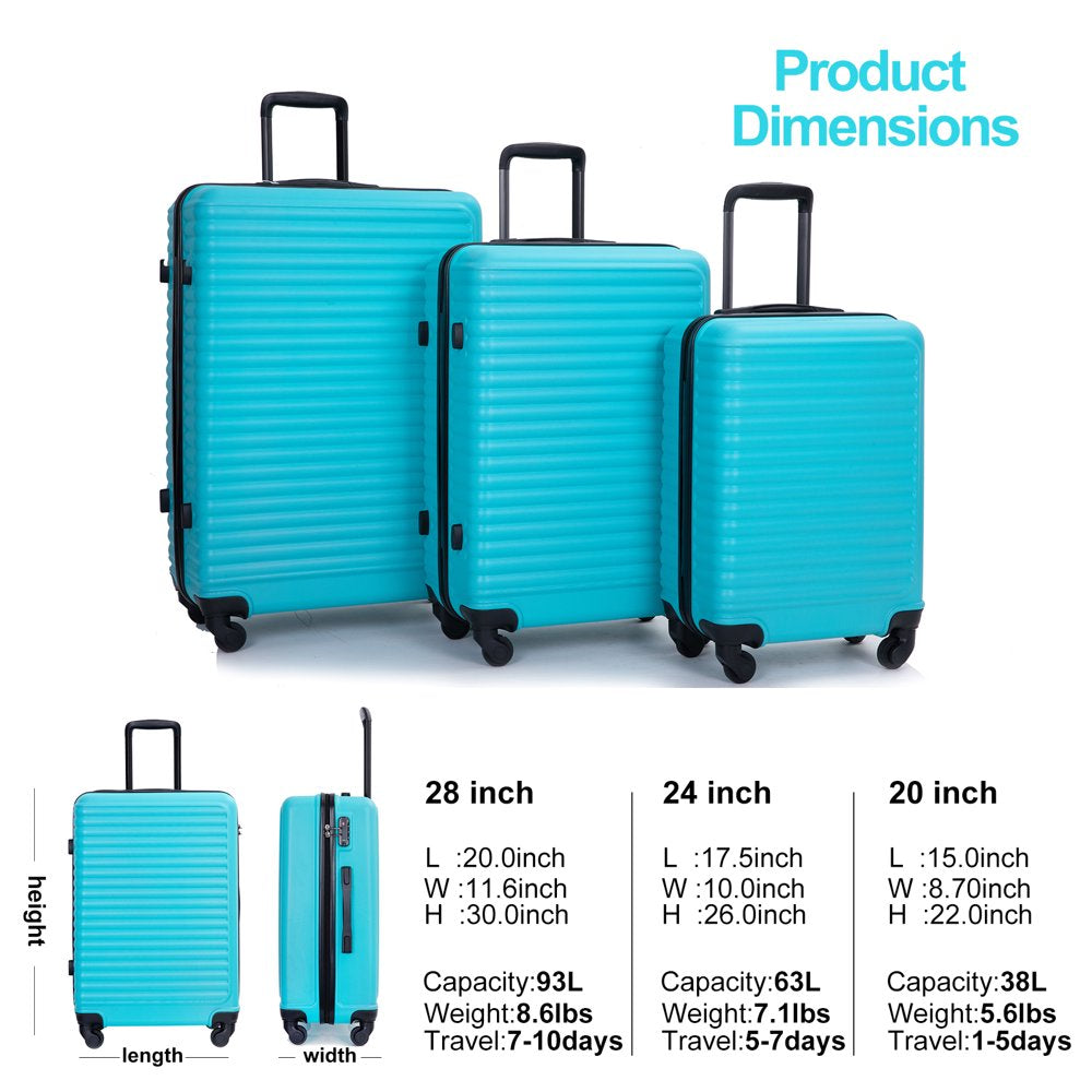 Travelhouse 3 Piece Luggage Set Hardshell Lightweight Suitcase with TSA Lock Spinner Wheels 20In24In28In.(Light Blue)