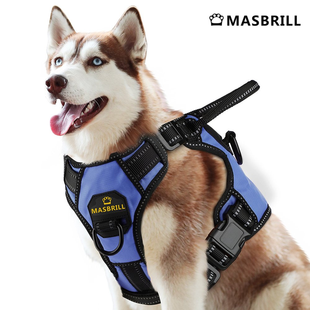 MASBRILL Reflective Dog Harness No Pull Dog Vest Harness with Handle, Breathable Padded Dog Chest Harness Adjustable for Small Medium Large Dog-Blue