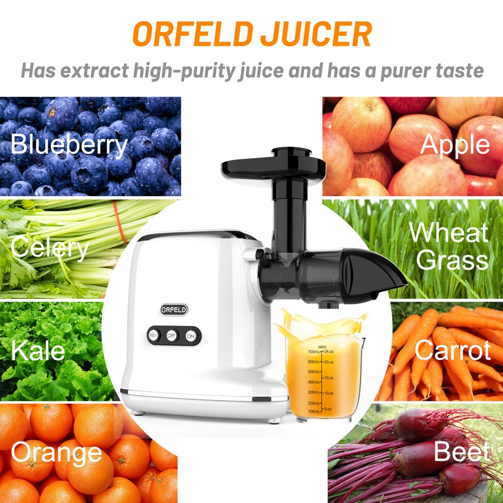 ORFELD Masticating Juicer for Vegetable and Fruit 150W Cold Press Juicer Machines, White