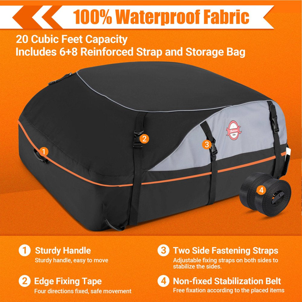 Car Roof Bag 100% Waterproof Rooftop Cargo Carrier, 21 Cu Car Luggage Storage Bag, Car Top Carrier Bag Black, Orange