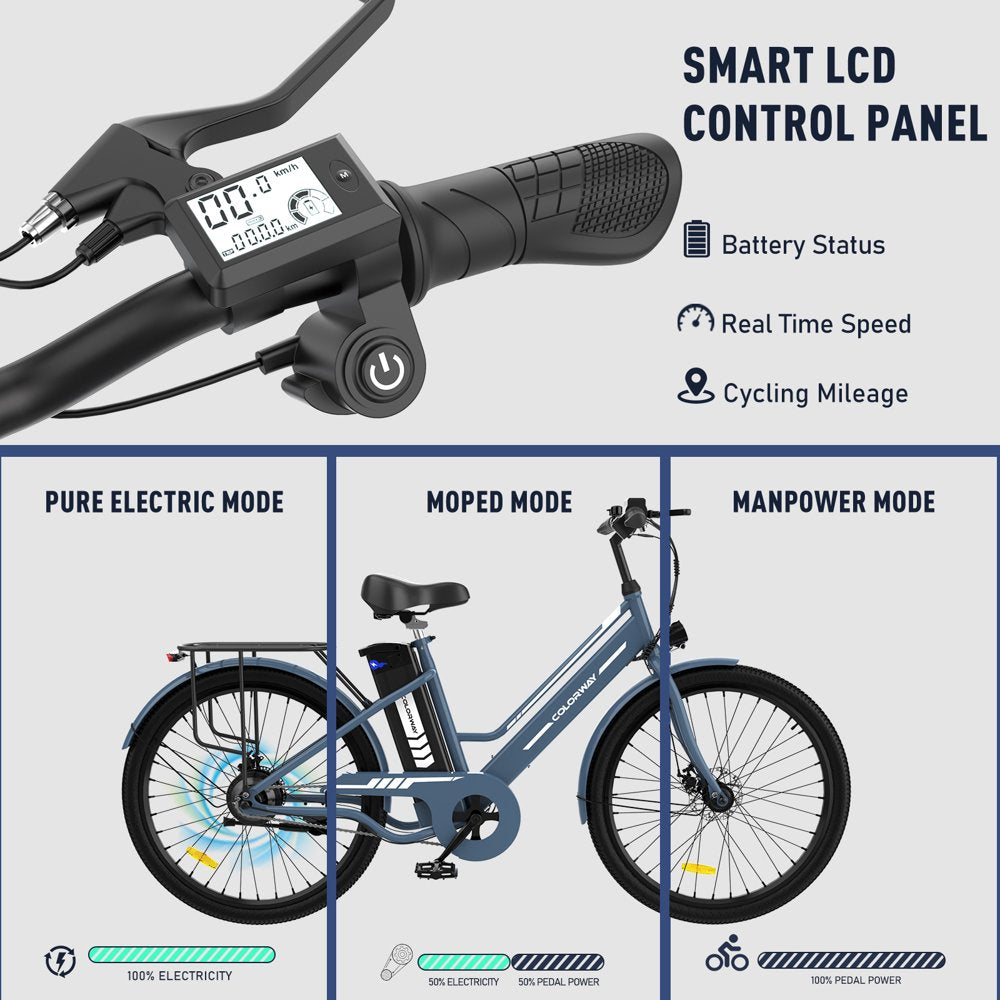 COLORWAY 26" Electric Bike for Woman, 500W Powerful Motor, 36V 12AH Removable Battery E Bike, , Max. Speed 19.9MPH Electric Bicycle