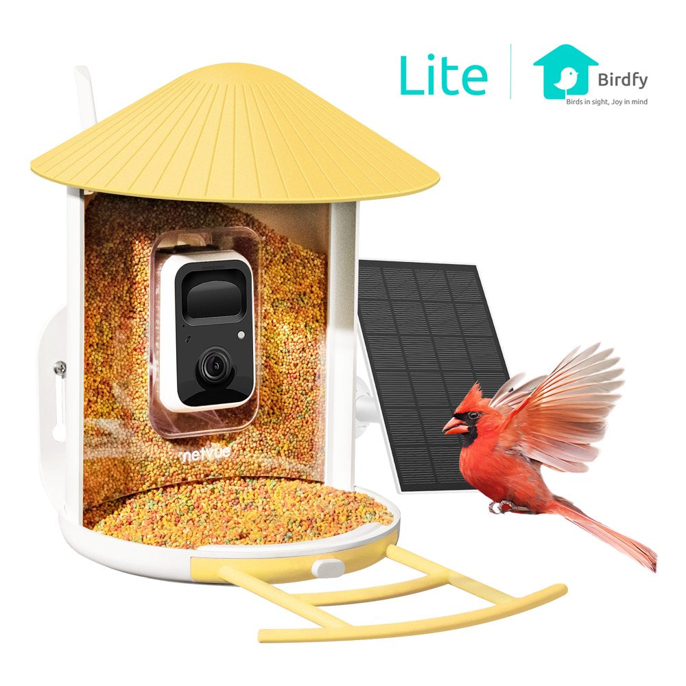 Bird Feeder with Camera, Outdoor Smart Cameras with Solar Netvue Birdfy Lite for Bird Watching, Yellow