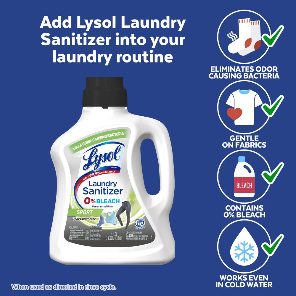 Lysol Sport Laundry Sanitizer Additive, Sanitizing Liquid for Gym Clothes and Activewear, Eliminates Odor Causing Bacteria, 90Oz