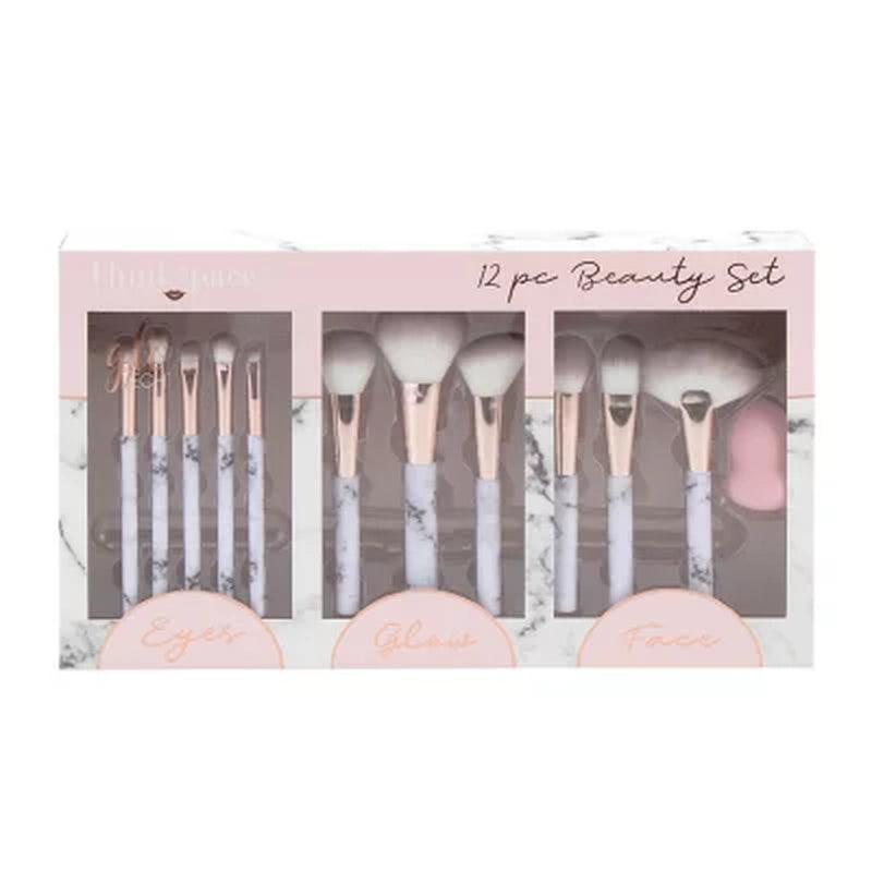 Glotech 12-Piece Makeup Brush Glow Set for Eyes and Face, Marble