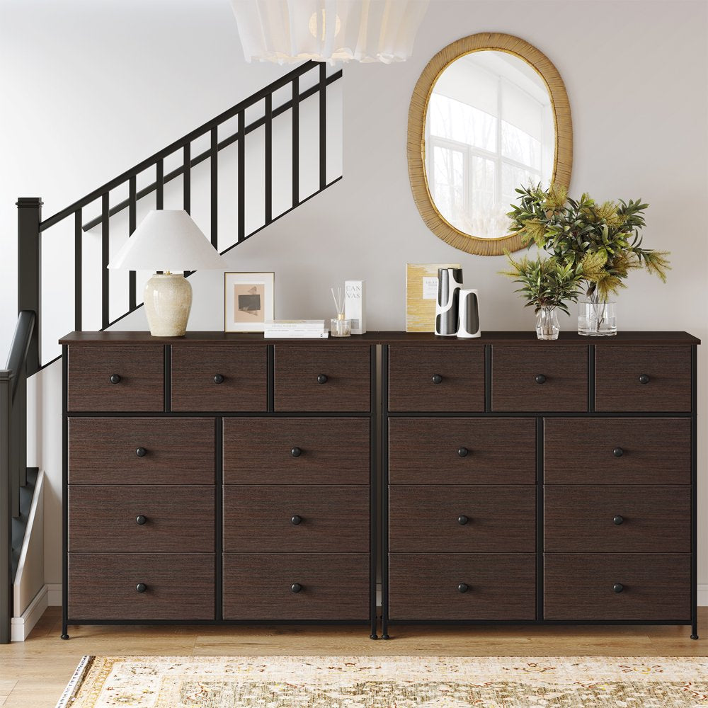 REAHOME 9 Drawers Dresser, Chest of Drawers Fabric Dressers with Leather Finish for Adult Dressers for Bedroom Brown