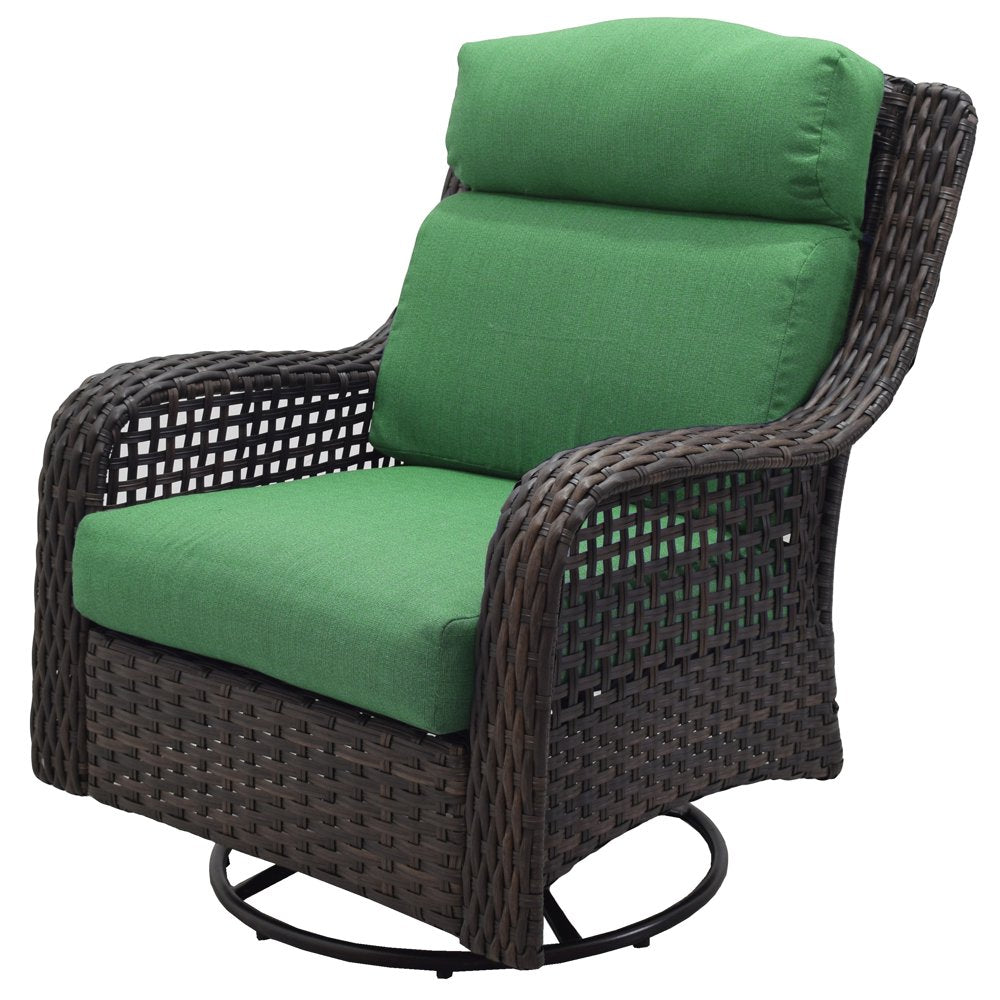 Better Homes & Gardens Ravenbrooke 4-Piece Outdoor Wicker Swivel Chair Conversation Set, Green