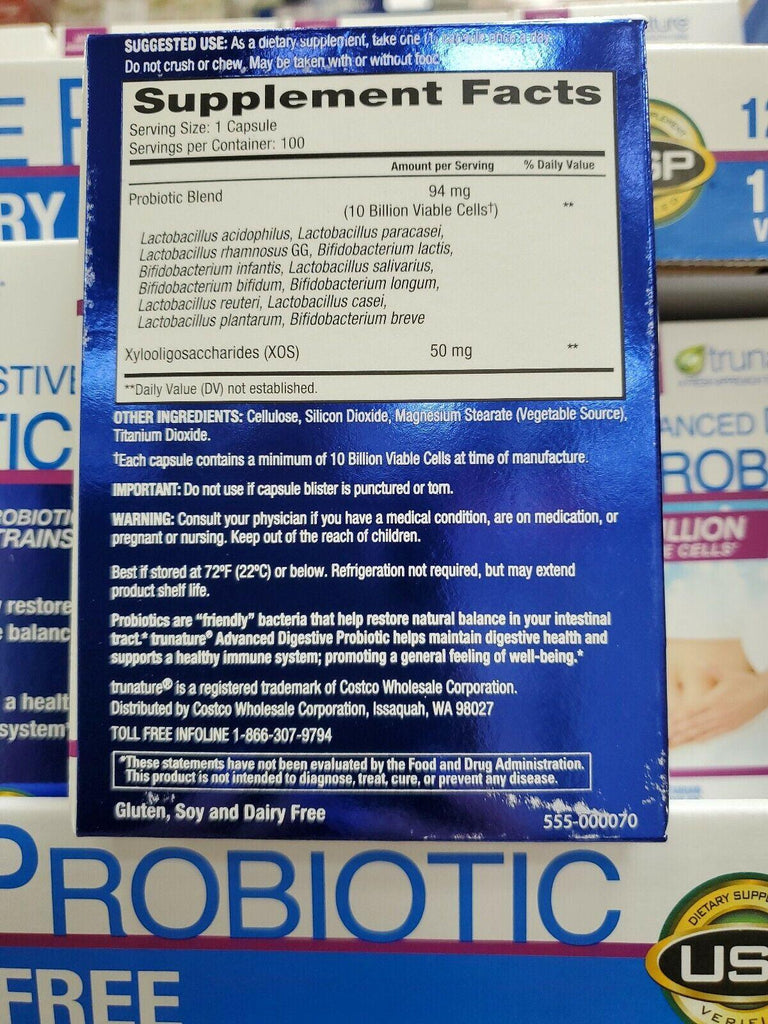 Trunature Advanced Digestive Probiotic Dietary Supplemnt 100 Vegetarian Capsules