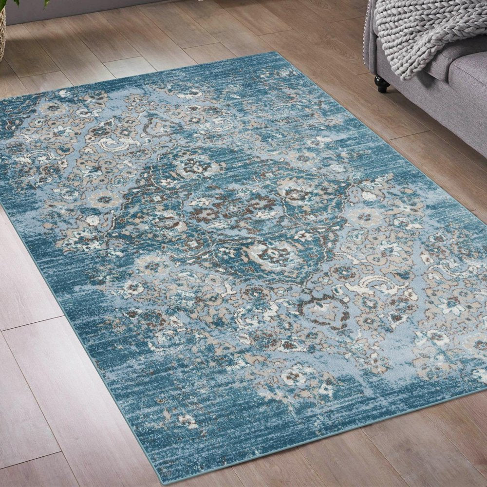 Luxe Weavers Victoria 4620 Distressed Floral Area Rug Carpet, Blue / Size 8X10