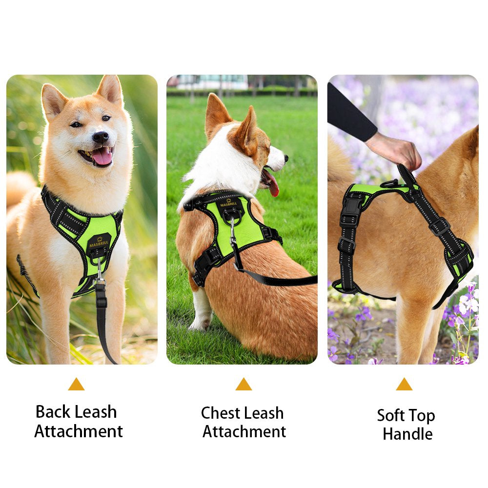 MASBRILL Reflective Dog Harness No Pull Dog Vest Harness with Handle, Breathable Padded Dog Chest Harness Adjustable for Small Dog-Green S