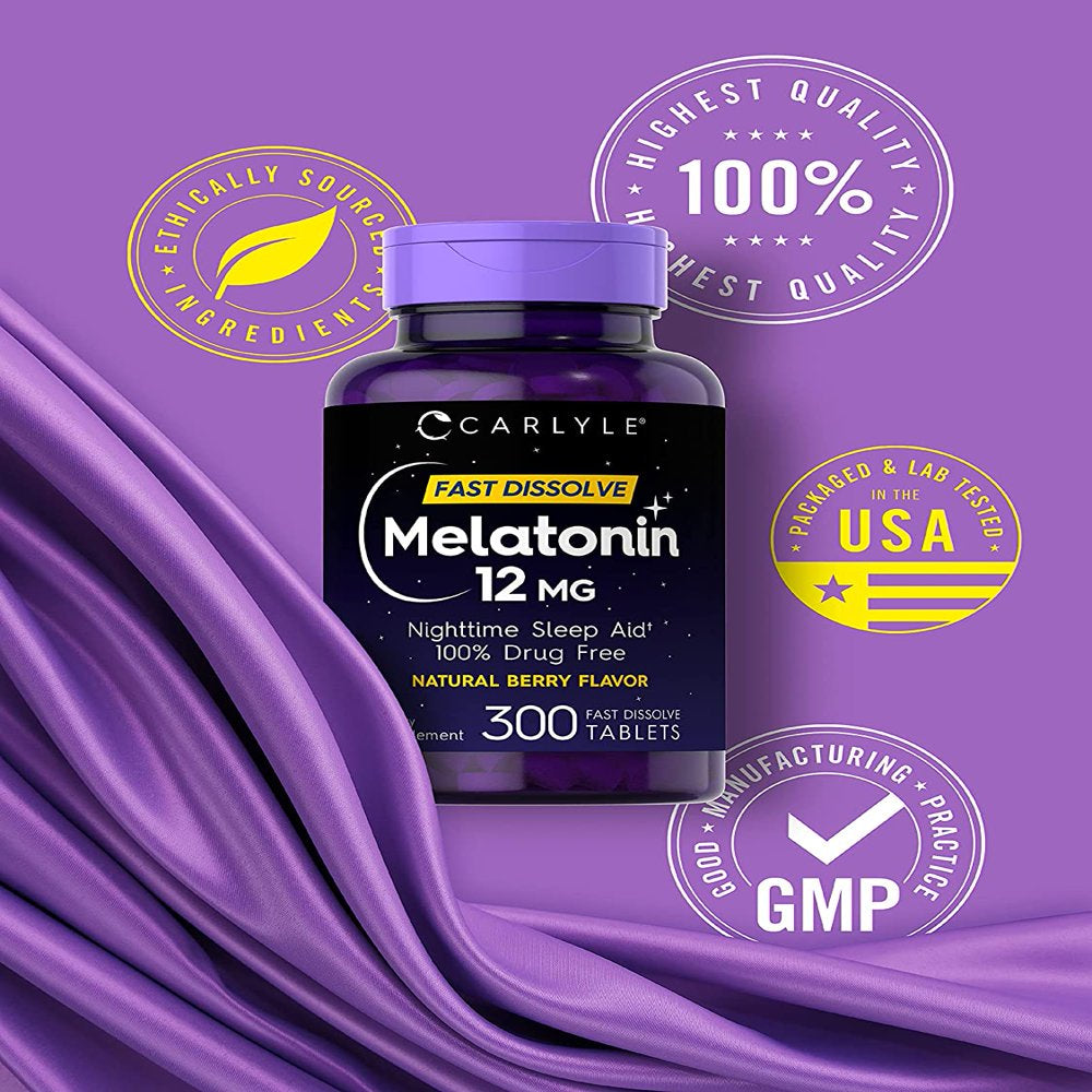 Carlyle Melatonin 12 Mg | 300 Tablets | Natural Berry Flavor