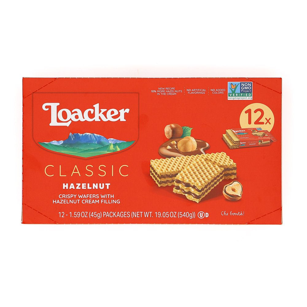 Loacker Classic Hazelnut Wafers, Non-Gmo Crème-Filled Wafer Snack, 45G/1.59Oz, Pack of 12