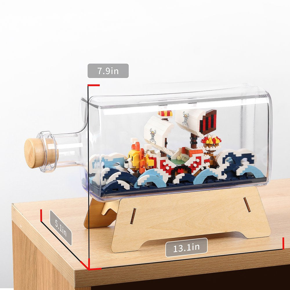 Hi-Reeke Building Block Set One Piece Anime Ship in a Bottle Micro Brick Kit Thousand Sunny Toy