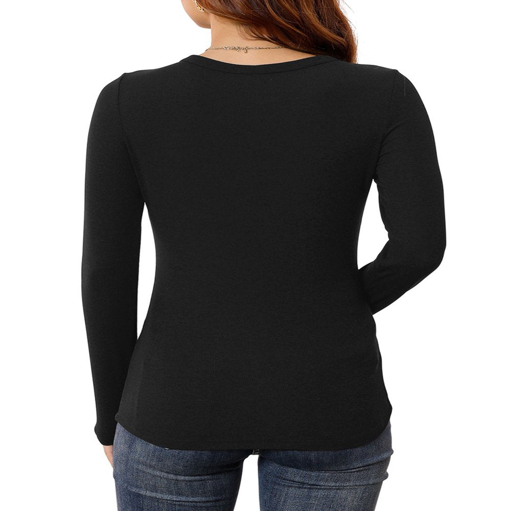 Anygrew Women Long Sleeve Top Casual Basic Slim Knit Ribbed T Shirt