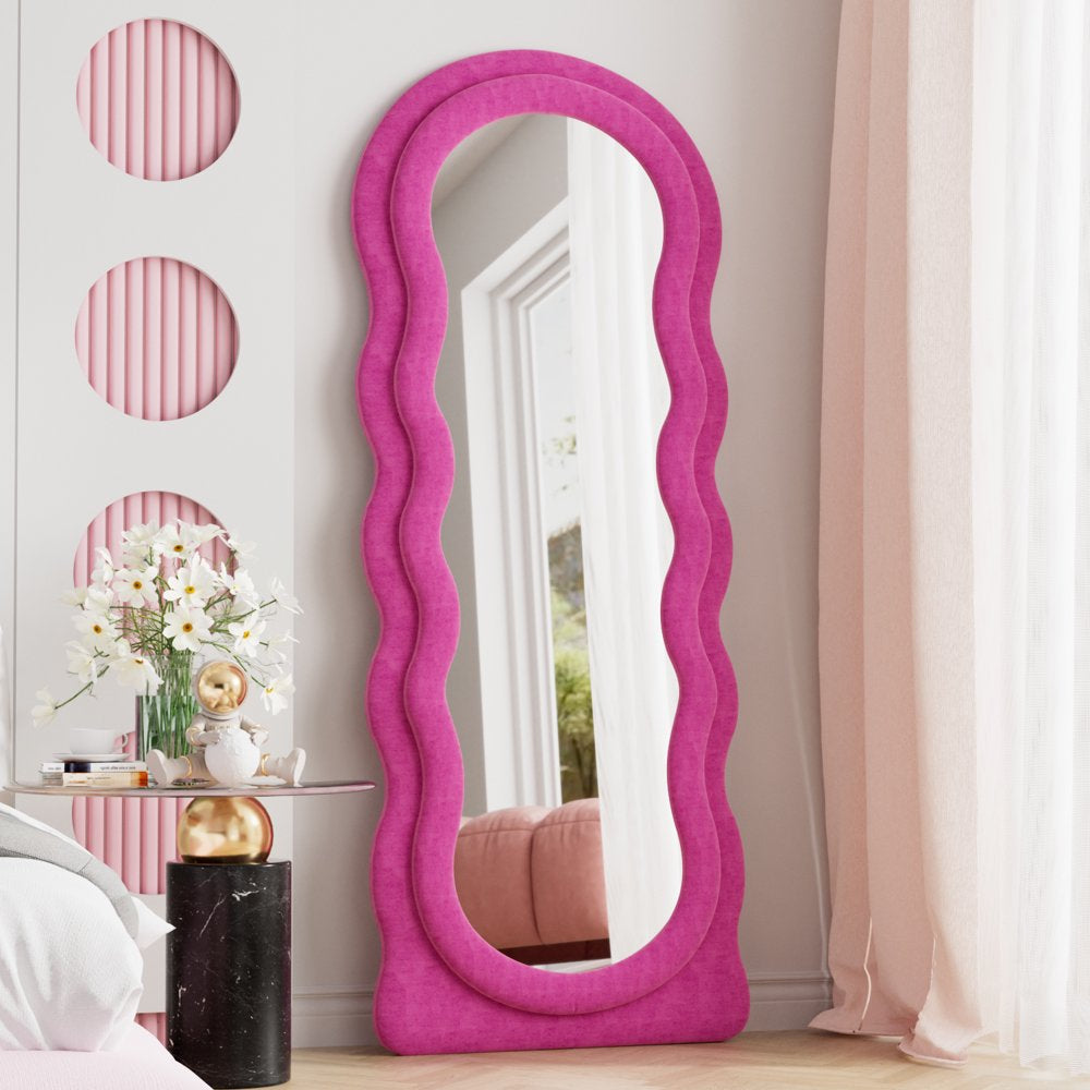 VLUSH Wavy Full Length Mirror, Freestanding Floor Mirror with Stand, 63"X24" Wall Mounted Mirror for Bedroom (Pink)