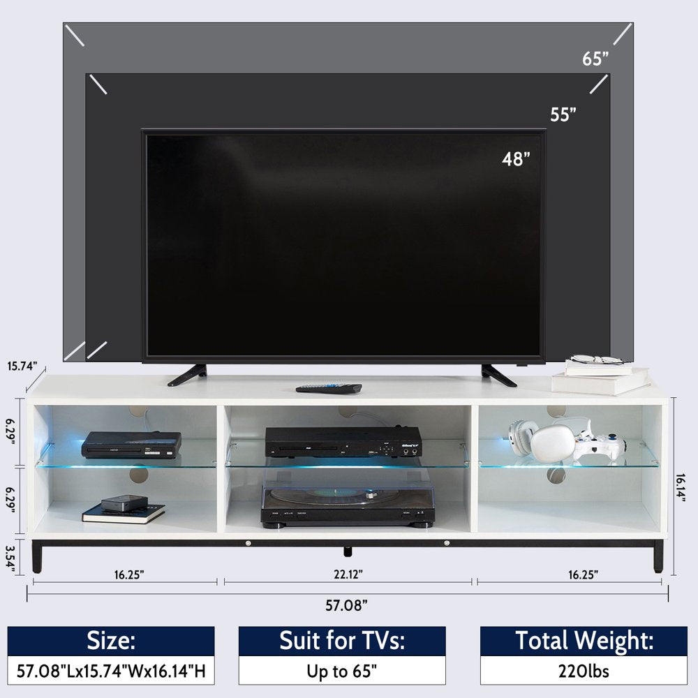 Hommpa LED TV Stand for 65" TV Modern Entertainment Center with LED Lights Media Console Cabinet with Open Glass Storage Shelves for Gaming Living Room