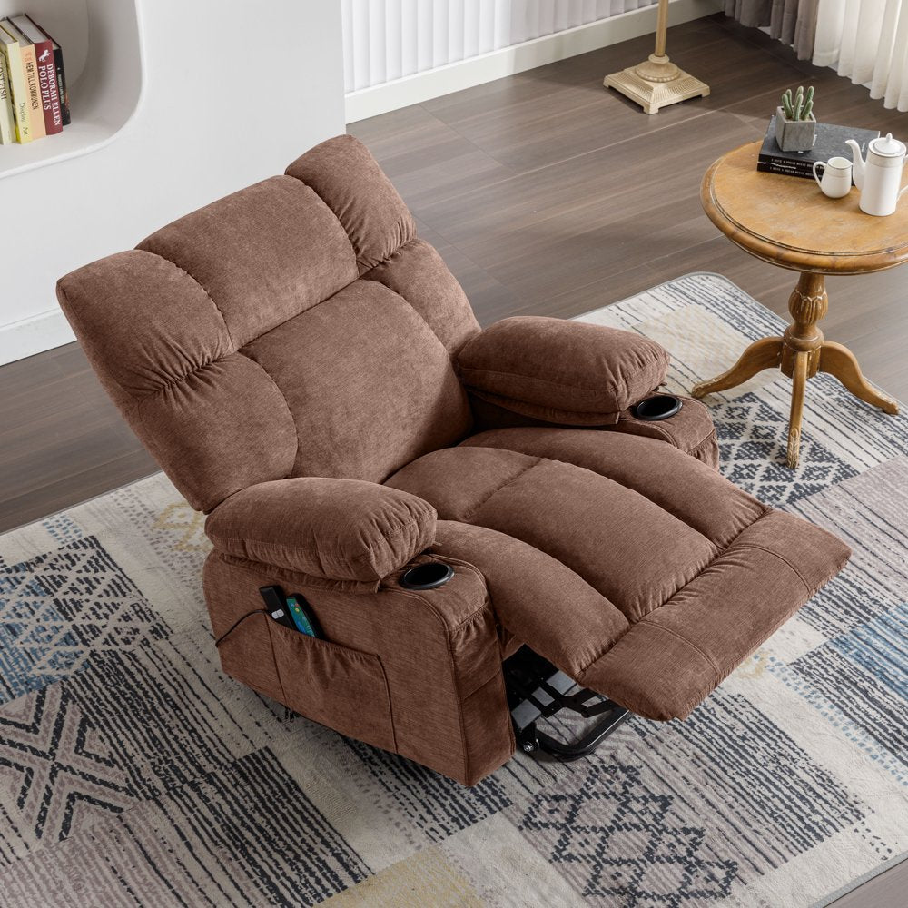 JONPONY Power Lift Recliner Chair Recliners for Elderly with Heat and Massage Recliner Chair for Living Room with Infinite Position and Side Pocket,Usb Charge Port,Brown