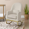 Modrn Glam Velvet Rocking Chair with Lumbar Pillow, Off-White/Satin Brass