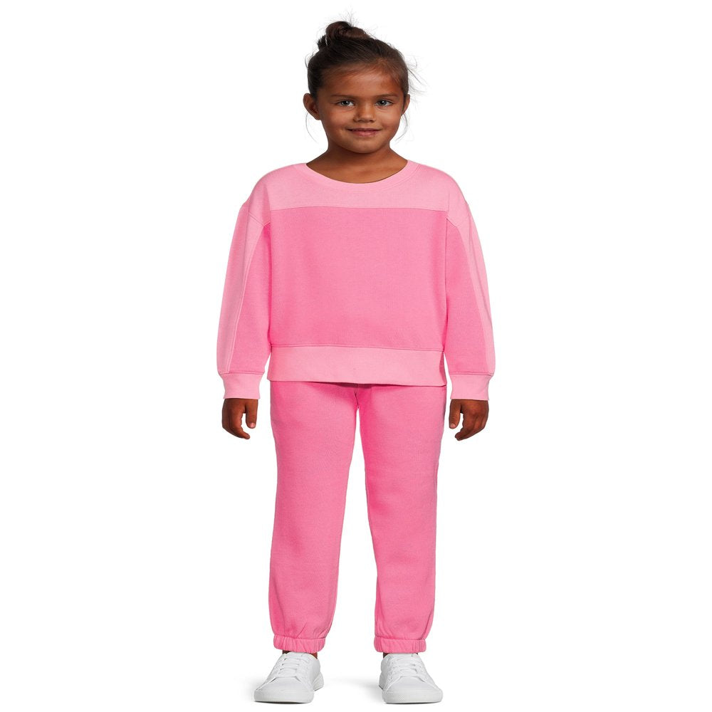 Athletic Works Girls’ Fleece Sweatshirt and Sweatpants Set, 2-Piece, Sizes 4-18 & Plus