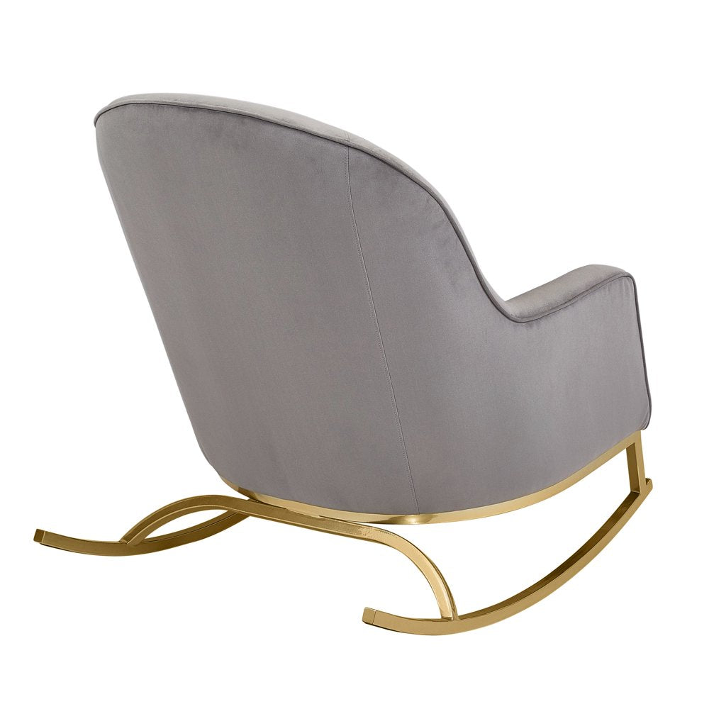 Modrn Glam Velvet Rocking Chair with Lumbar Pillow, Charcoal Grey/Satin Brass