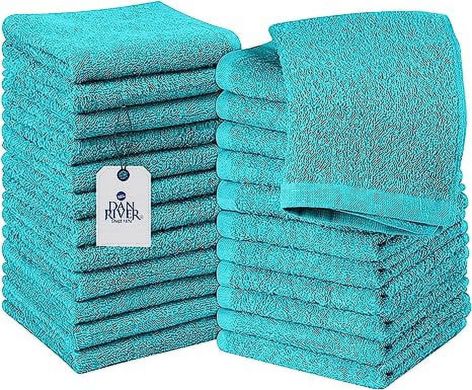 DAN RIVER 100% Cotton Washcloths 24 Pack High Quality Face and Body Cloth, Quick Dry and Absorbent Essential Towels for Bathroom, Hand, Kitchen and Cleaning | 12X12 in | 400 GSM (Aqua)