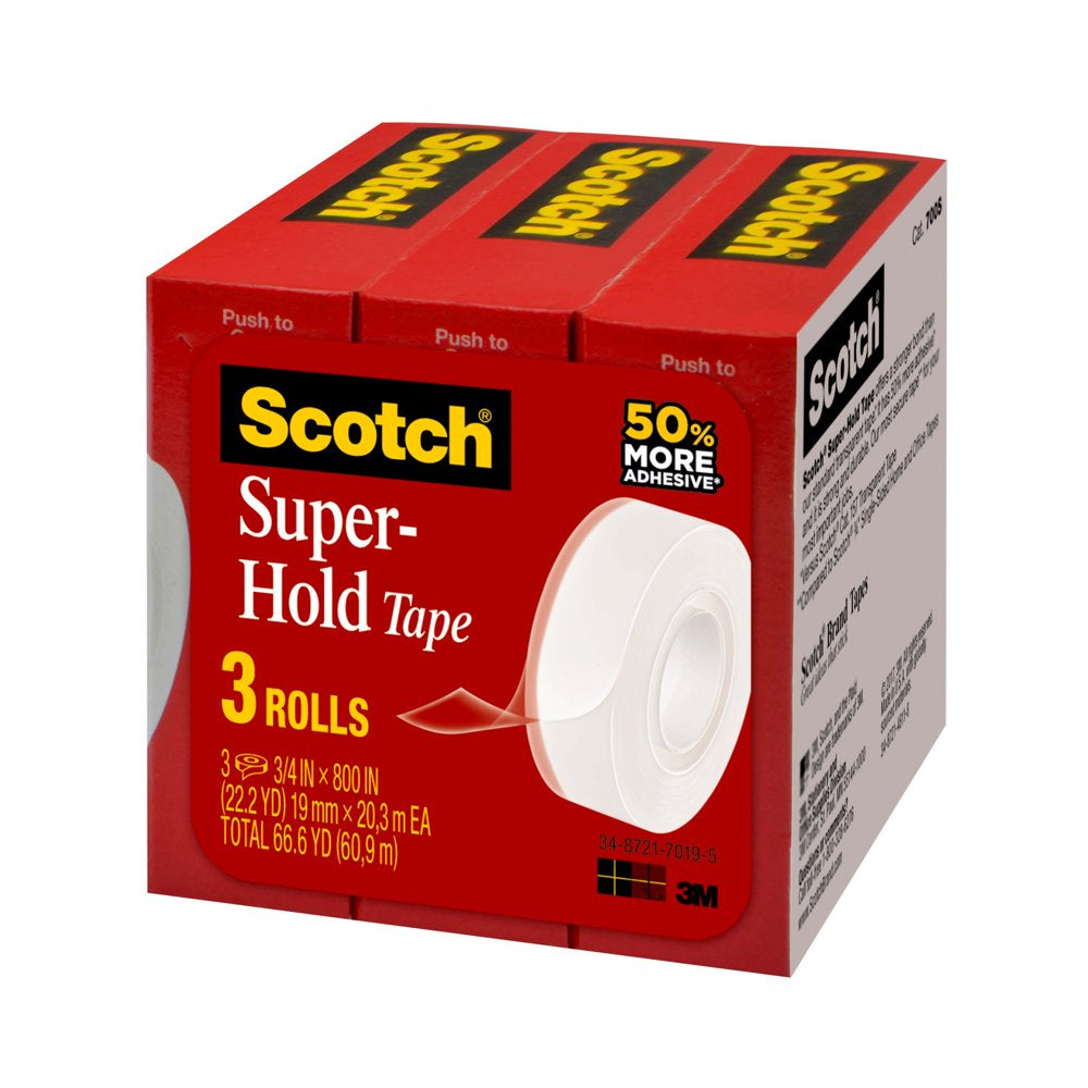 Scotch Super Hold Tape, 3/4 in X 800 in per Roll, 3 Rolls